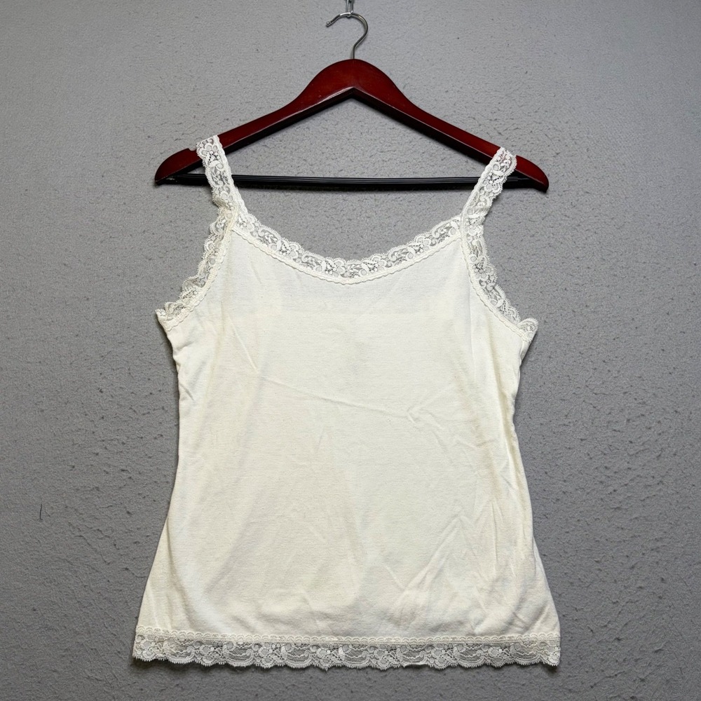 Ralph Lauren Polo Jeans Cami Women M Ivory Y2K Lace Trim Cotton Tank Top